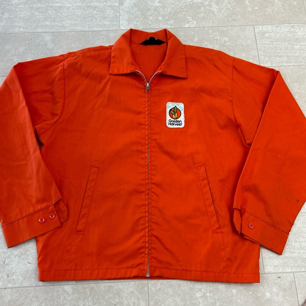 RARE Golden Harvest Farming 70’s Zip Up K Brand Mens Large Vintage Orange Jacket